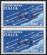 1945 - 2 Lire Soprastampa G.N.R. Di Brescia, Coppia Verticale, Il Primo Con Soprastampa Del II Tipo,... - Altri & Non Classificati