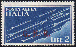 1943 - 2 Lire Azzurro, Soprastampa G.N.R. Di Brescia, III Tipo (122/III), Gomma Integra, Perfetto.... - Sonstige & Ohne Zuordnung