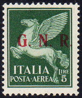 1943 - 5 Lire Verde, Soprastampa G.N.R. Di Brescia, III Tipo, Varietà Punti Piccoli Dopo G., N. E R.... - Altri & Non Classificati
