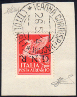 1944 - 10 Lire Soprastampa G.N.R. Capovolta, Tiratura Di Verona (124a), Usato Su Frammento, Perfetto... - Autres & Non Classés