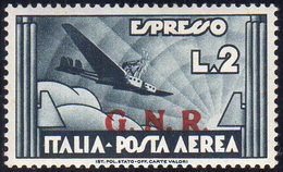 1943 - 2 Lire Ardesia, Soprastampa G.N.R. Di Brescia, II Tipo (125/II), Gomma Originale, Perfetto. G... - Other & Unclassified