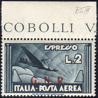 1943 - 2 Lire Ardesia, Soprastampa G.N.R. Di Brescia, III Tipo (125/III), Bordo Di Foglio, Gomma Int... - Other & Unclassified