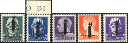 1944 - Soprastampati Fascio Grande In Nero, Serie Completa Di 5 Valori (P11,P12,P12A,P13,P14A), Gomm... - Sonstige & Ohne Zuordnung