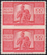 1946 - 100 Lire Carminio Vivo Democratica, Coppia Verticale Non Dentellata In Mezzo (565as), Nuova, ... - Sonstige & Ohne Zuordnung