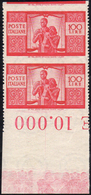 1946 - 100 Lire Carminio Vivo Democratica, Coppia Verticale Non Dentellata Orizzontalmente (565Ii), ... - Autres & Non Classés