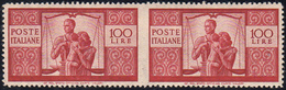 1946 - 100 Lire Carminio Scuro, Coppia Orizzontale Non Dentellata In Mezzo (565r), Nuova, Gomma Inte... - Sonstige & Ohne Zuordnung