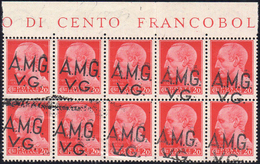 1945 - 20 Cent. Imperiale, Blocco Di 10 Con Soprastampa Obliqua (4hr), Gomma Integra, Perfetto.... - Other & Unclassified