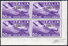 POSTA AEREA 1954 - 50 Lire, Nuovo Tipo Di Soprastampa (22A), Ottima Centratura, Blocco Di Quattro, A... - Other & Unclassified
