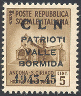 VALLE BORMIDA 1945 - 5 Cent. Bruno, Soprastampa Modificata (1A) Nuovo, Gomma Originale Integra, Perf... - Nationales Befreiungskomitee