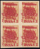 OCC. AUSTRIACA FRIULI 1918 - 2 Cent. Su 1 Cent. Udine, Doppia Soprastampa (70a), Blocco Di Quattro, ... - Sonstige & Ohne Zuordnung