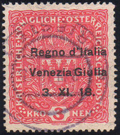 VENEZIA GIULIA 1918 - 3 K. Soprastampato (16), Usato, Perfetto. Ferrario.... - Sonstige & Ohne Zuordnung