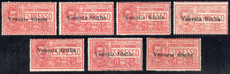 VENEZIA GIULIA ESPRESSI 1919 - 25 Cent. Rosso (1), 7 Esemplari, Gomma Originale, Perfetti.... - Autres & Non Classés