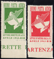 FRANCHIGIA MILITARE 1941 - Buoni Di Posta Aerea Verde E Rosso (1/2), Il Primo Senza Gomma Come Sempr... - Africa Orientale Italiana