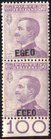 1912 - 50 Cent. Soprastampato, Varietà "ECEO", In Coppia Con Il Normale (2b,2), Gomma Integra, Perfe... - Ägäis