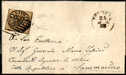 INCOMING MAIL 1858 - 3 Baj Bruno Rosaceo (4b), Perfetto, Su Lettera Da Bologna 24/8/1858 A San Marin... - ...-1877 Vorphilatelie