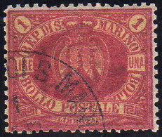 1892 - 1 Lira Carminio Su Giallo Stemma (20), Usato, Perfetto. Cert. A. Ed E.Diena.... - Autres & Non Classés