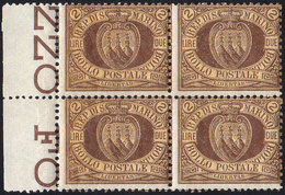 1894 - 2 Lire Stemma (22), Blocco Di Quattro, Bordo Di Foglio, Gomma Integra, Perfetto. Molto Fresco... - Other & Unclassified