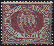 1894 - 5 Lire Stemma (22), Buona/ottima Centratura, Gomma Integra, Perfetto. Ferrario (cat. Sassone ... - Sonstige & Ohne Zuordnung