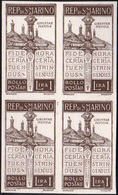 1923 - 1 Lira Pro Volontari, Prova D'archivio In Blocco Di Quattro (P97), Perfetta. Molto Bella! Fer... - Autres & Non Classés