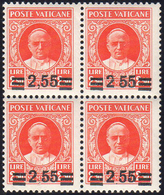 1934 - 2,55 Su 2,50 Lire Provvisoria, Blocco Di Quattro Con Diversi Tipi Della Cifra "5", II+I, I+II... - Sonstige & Ohne Zuordnung