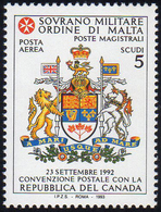 POSTA AEREA 1993 - 5 S. Repubblica Del Canada (47), Gomma Integra, Perfetto. Raro, Tiratura 9.069 Es... - Sovrano Militare Ordine Di Malta