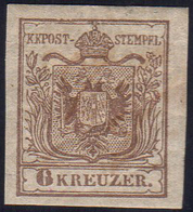 AUSTRIA 1850 - 6 Kr. Bruno Grigio, Carta A Mano (4a), Gomma Originale, Perfetto. Bello. A.Diena.... - Autres - Europe