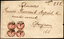 AUSTRIA 1864 - 5 K. Rosa, Dent. 9 1/2 (29), Blocco Di Quattro, Perfetto, Su Busta Raccomandata Da Of... - Europe (Other)