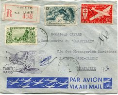 OCEANIE LETTRE RECOMMANDEE PAR AVION AVEC CACHET "PREMIERE LIAISON AIR FRANCE TAHITI - PARIS" DEPART PAPEETE 2-4-1950... - Lettres & Documents