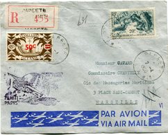 OCEANIE LETTRE RECOMMANDEE PAR AVION AVEC CACHET "PREMIERE LIAISON AIR FRANCE TAHITI - PARIS" DEPART PAPEETE 2-4-1950... - Briefe U. Dokumente