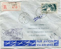 OCEANIE LETTRE RECOMMANDEE PAR AVION AVEC CACHET "PREMIERE LIAISON AIR FRANCE TAHITI - PARIS" DEPART PAPEETE 2-4-1950... - Cartas & Documentos