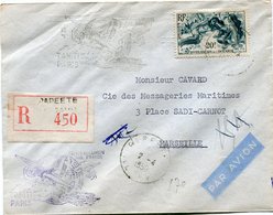 OCEANIE LETTRE RECOMMANDEE PAR AVION AVEC CACHET "PREMIERE LIAISON AIR FRANCE TAHITI - PARIS" DEPART PAPEETE 2-4-1950... - Brieven En Documenten