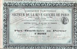 Compagnie Electrique - Secteur De La Rive Gauche De Paris - Part Bénéficiaire Au Porteur - Electricidad & Gas