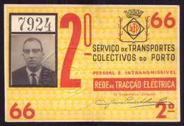1966 Passe STCP Serviço Transportes Colectivos Do PORTO Rede Tracção Electrica. Pass Ticket TRAM Portugal 1966 - Europa