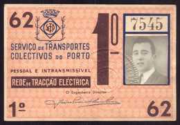 1962 Passe STCP Serviço Transportes Colectivos Do PORTO Rede Tracção Electrica. Pass Ticket TRAM Portugal 1962 - Europa