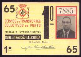 1965 Passe STCP Serviço Transportes Colectivos Do PORTO Rede Tracção Electrica. Pass Ticket TRAM Portugal 1965 - Europa