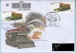 UKRAINE / FDC / Fire Transport. Rescuers. Fire Tank  / Circulated Registered Letter KYIV. 2017 - Ucrania