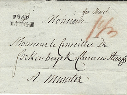 Sans Date 1797 ? - Lettre De P.93.P / LIEGE ( L'Ourthe ) 20 Mm Noir  +  Fco  W.... ?  Pour Munst - 1792-1815: Départements Conquis