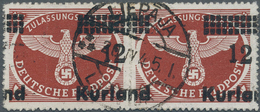 Dt. Besetzung II WK - Kurland: 1945, 12 Auf (-) Zulassungsmarke, Durchstochen, Waagerechtes Paar, Au - Bezetting 1938-45
