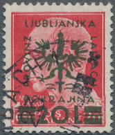 Dt. Besetzung II WK - Laibach: 1944, 20 L Auf 20 C Rot, Aufdruck II Schwarzgrün, Mit KOPFSTEHENDEM W - Besetzungen 1938-45