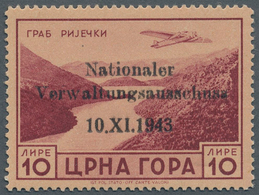 Dt. Besetzung II WK - Montenegro: 1943, 10 L Schwärzlichbräunlichkarmin Auf Hellbraunorange Flugpost - Occupazione 1938 – 45