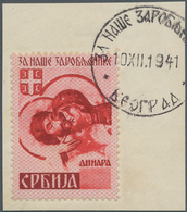 Dt. Besetzung II WK - Serbien: 1941, 2 + 6 D Dunkelbräunlichrot/dunkelrot "Kriegsgefangenenhilfe", T - Occupazione 1938 – 45