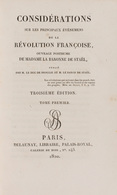 Germaine De STAËL-HOLSTEIN - Considérations Sur Les Pri - Andere & Zonder Classificatie