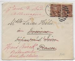 USA - 1895 - YT 74 En PAIRE Sur LETTRE => DOMENE (ISERE) REEXPEDIEE => BADENWEILER (BADEN) - Briefe U. Dokumente