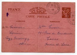 Entier Postal  CP Type Iris--de Saint Pierre Le Moutier-58 Pour Tours-37--cachet - Standard Postcards & Stamped On Demand (before 1995)