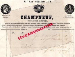49- SAUMUR- FACTURE CHAMPNEUF- FERBLANTIER LAMPISTE- FERBLANTERIE-FABRICANT CONSERVES ALIMENTAIRES-1843 - 1800 – 1899