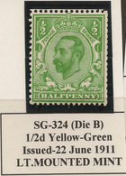 GB 1912 1/2d Yellow Green KGV SG 324 HM #AVN33 - Neufs