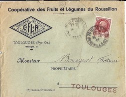 66 - PYRENEES ORIENTALES - TOULOUGES  - 1944 - ENTETE "COOPERATIVE DES FRUITS ET LEGUMES DU ROUSSILLON" - Manual Postmarks