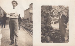 Indianapolis Indiana, Man On Train Station Platform And Man At Fountain, C1900s Vintage Real Photo Postcard - Indianapolis