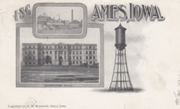 Ames Iowa, Iowa State College Train Engine Water Tower Engineering Hall Campus Views, C1900s Vintage Postcard - Ames