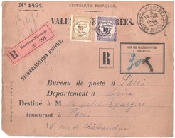 KNUTANGE NILVANGE Moselle Ob 1922 Devant Env 1494 Valeurs Recouvrées Reco Etiquette Allemande Rose Taxe Yv 44 45 Preo IX - 1859-1959 Cartas & Documentos